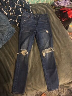 American Eagle Outfitters Dark Blue Distressed Skinny Jeans